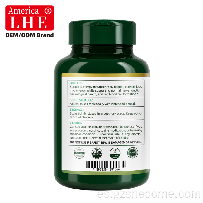 Shecome Vitamina B12 Tabletas Apoyo al metabolismo energético